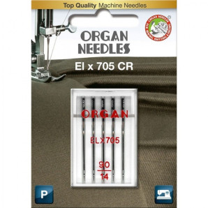 Голки швейні хромовані ORGAN EL×705 CR №90 для оверлоку, розпошивалки блістерна упаковка 5 штук (6965)