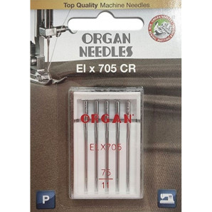 Голки швейні хромовані ORGAN EL×705 CR №75 для оверлоку, розпошивалки блістерна упаковка 5 штук (6971)