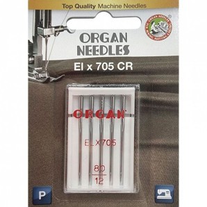 Голки швейні хромовані ORGAN EL×705 CR №80 для оверлоку, розпошивалки блістерна упаковка 5 штук (6973)