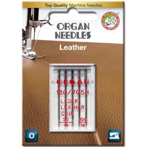 Голки швейні для шкіри та замші ORGAN Leather №90/100 для побутових швейних машин блістерна упаковка 5 штук (6974)