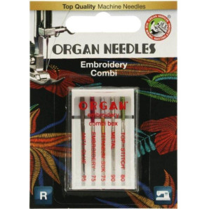 Иглы швейные для вышивания ORGAN Embroidery Combi-Box для бытовых швейных машин блистерная упаковка 5 штук (6989)