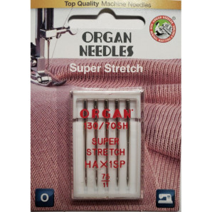 Голки швейні для стрейча, лайкри ORGAN SUPER STRETCH №75 для побутових швейних машин блістерна упаковка 5 штук (7018)