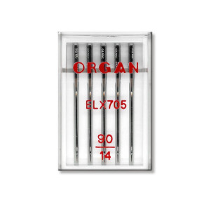 Иглы швейные хромированные ORGAN EL×705 №90 пластиковый бокс 5 штук для оверлока, распошивалки (7020)