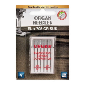 Голки швейні хромовані ORGAN EL×705 CR SUK №80/90 для оверлоку, розпошивалки блістерна упаковка 6 штук (7021)