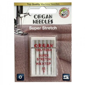 Иглы швейные для cтрейча, лайкры ORGAN SUPER STRETCH №65 для бытовых швейных машин блистерная упаковка 5 штук (7023)