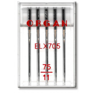 Голки швейні хромовані ORGAN EL×705 №75 пластиковий бокс 5 штук для оверлока, распошивалки (7040)