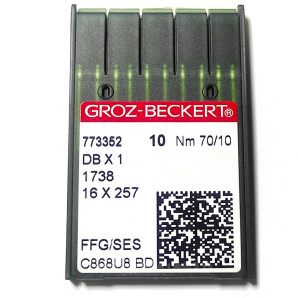 Голки з тонкою колбою для промислових швейних машин Groz-Beckert DBx1, FFG/SES, №70/10 (7201)