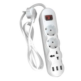 Удлинитель ULTRALIGHT RF-3, 2 гнезда/1 универсальное гнездо + 3USB 3 м, провод 3*1мм.кв (6781)