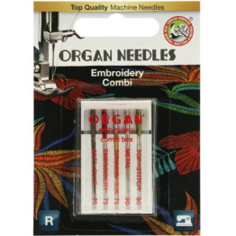 Голки швейні для вишивання ORGAN Embroidery Combi-Box для побутових швейних машин блістерна упаковка 5 штук (6989)