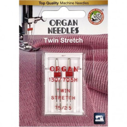 Голки швейні подвійні для трикотажу ORGAN TWIN STRETCH №75/2,5 для побутових швейних машин блістерна упаковка 2 штуки (7013)