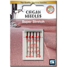 Иглы швейные для cтрейча, лайкры ORGAN SUPER STRETCH №75/90 для бытовых швейных машин блистерная упаковка 5 шт (7014)