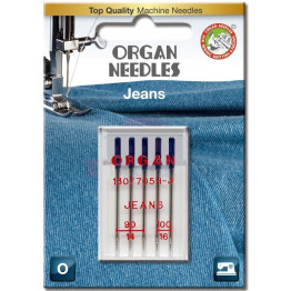 Иглы швейные для джинса ORGAN JEANS №90/100 для бытовых швейных машин блистерная упаковка 5 штук (7017)