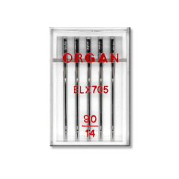 Голки швейні хромовані ORGAN EL×705 №90 пластиковий бокс 5 штук для оверлоку, розпошивалки (7020)