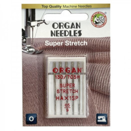 Иглы швейные для cтрейча, лайкры ORGAN SUPER STRETCH №65 для бытовых швейных машин блистерная упаковка 5 штук (7023)