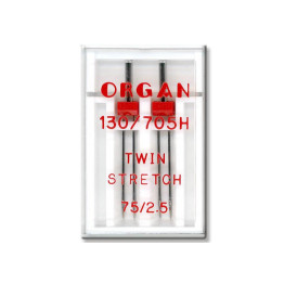 Голки швейні подвійні для трикотажу ORGAN TWIN STRETCH №75/2,5 пластиковий бокс 2 штуки для побутових швейних машин (7025)