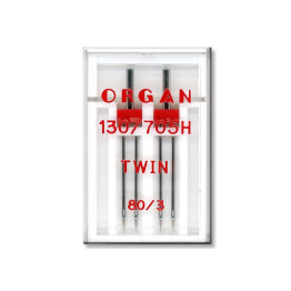 Голки швейні подвійні універсальні ORGAN TWIN №80/3 пластиковий бокс для побутових швейних машин (7032)
