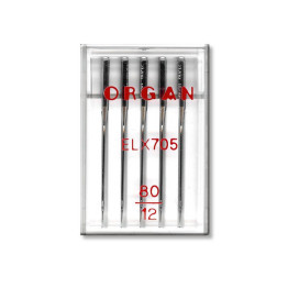 Голки швейні хромовані ORGAN EL×705 №80 пластиковий бокс 5 штук для оверлоку, розпошивалки (7041)