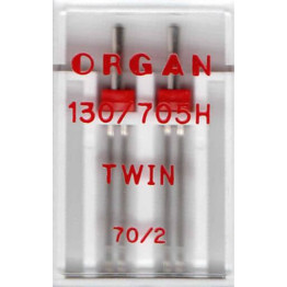 Голки швейні подвійні універсальні ORGAN TWIN №70/2 пластиковий бокс для побутових швейних машин (7046)